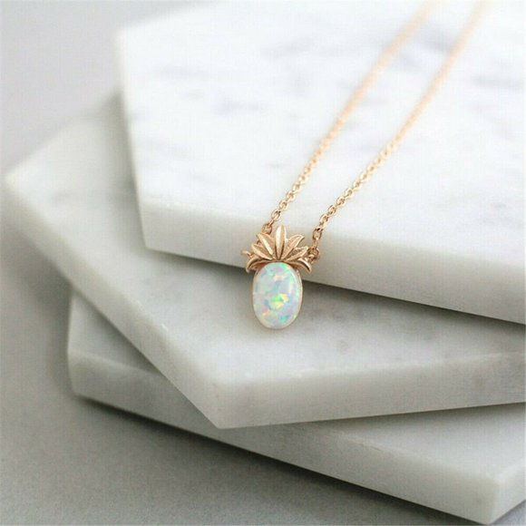 New Tiny Gold Opal-like Pineapple Necklace - Picture 7 of 11